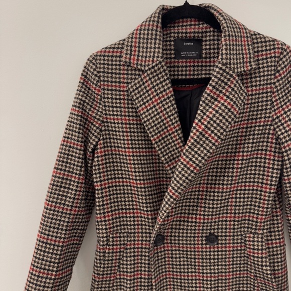 Bershka Long Women's Houndstooth Coat - Picture 9 of 11